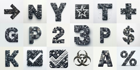 Dark gray and red stones Tiling Lettering Typeface. AI generated illustration