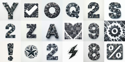 Dark gray and red stones Tiling Lettering Typeface. AI generated illustration