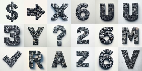 Dark gray and red stones Tiling Lettering Typeface. AI generated illustration