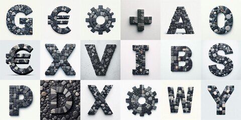 Dark gray and red stones Tiling Lettering Typeface. AI generated illustration