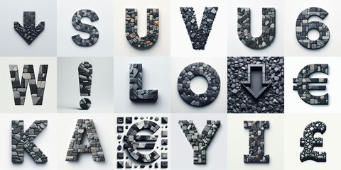 Naklejka premium Dark gray and red stones Tiling Lettering Typeface. AI generated illustration