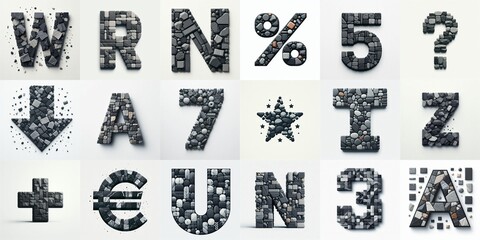 Dark gray and red stones Tiling Lettering Typeface. AI generated illustration