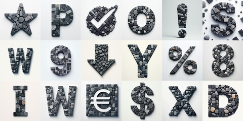 Naklejka premium Dark gray and red stones Tiling Lettering Typeface. AI generated illustration