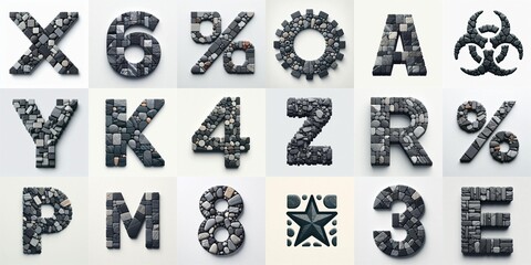Dark gray and red stones Tiling Lettering Typeface. AI generated illustration