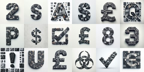 Dark gray and red stones Tiling Lettering Typeface. AI generated illustration