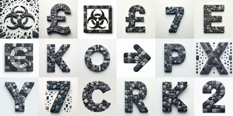 Dark gray and red stones Tiling Lettering Typeface. AI generated illustration