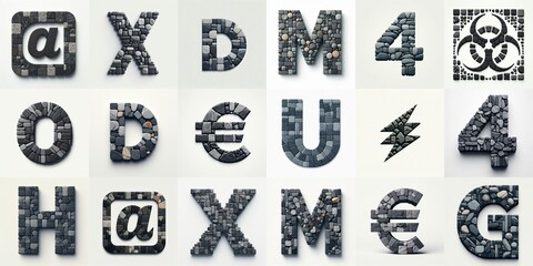 Fototapeta premium Dark gray and red stones Tiling Lettering Typeface. AI generated illustration