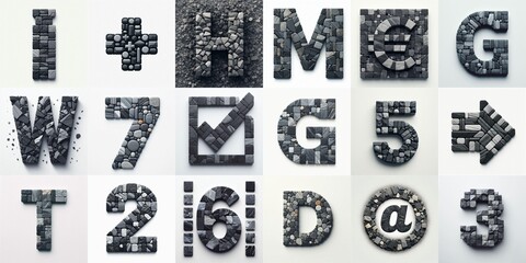 Naklejka premium Dark gray and red stones Tiling Lettering Typeface. AI generated illustration