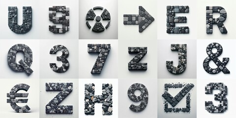 Dark gray and red stones Tiling Lettering Typeface. AI generated illustration