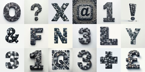 Naklejka premium Dark gray and red stones Tiling Lettering Typeface. AI generated illustration