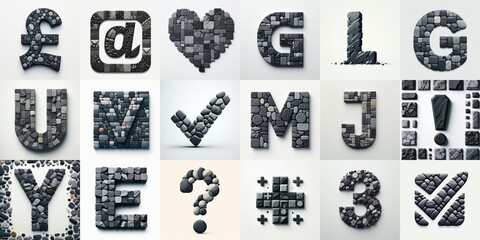 Naklejka premium Dark gray and red stones Tiling Lettering Typeface. AI generated illustration