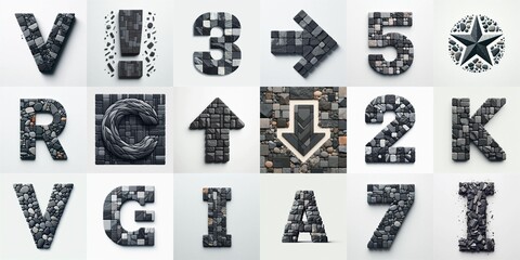Dark gray and red stones Tiling Lettering Typeface. AI generated illustration
