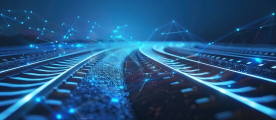 Futuristic Railway Tracks with Glowing Network Connections