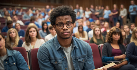 Fototapeta premium African American student listen to a lecture in the auditorium