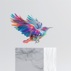 Fototapeta premium a colorful bird flying over a marble block