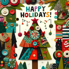 Naklejka premium Festive Christmas Tree with Colorful Ornaments; 3D Fabric applique 