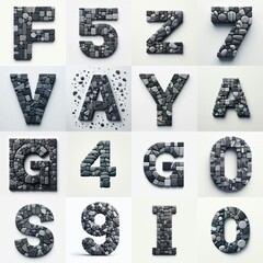 Dark gray and red stones Tiling Lettering Typeface. AI generated illustration