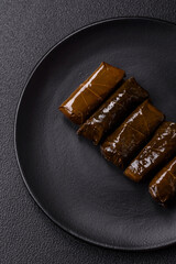 Delicious dolma in the form of rice and meat wrapped in grape leaves