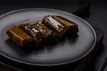 Delicious dolma in the form of rice and meat wrapped in grape leaves