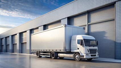 A heavy trailer for cargo transport and delivery at a rest stop, showcaseing efficient warehouse management.