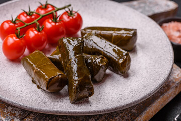 Delicious dolma in the form of rice and meat wrapped in grape leaves
