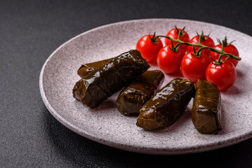 Delicious dolma in the form of rice and meat wrapped in grape leaves