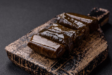 Delicious dolma in the form of rice and meat wrapped in grape leaves