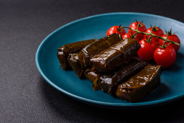 Delicious dolma in the form of rice and meat wrapped in grape leaves