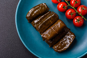 Delicious dolma in the form of rice and meat wrapped in grape leaves