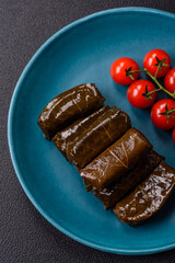 Delicious dolma in the form of rice and meat wrapped in grape leaves