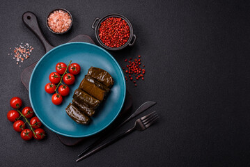 Delicious dolma in the form of rice and meat wrapped in grape leaves
