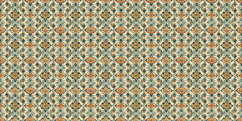 Vintage Floral Pattern with Teal, Orange, and Cream Colors for Elegant Home Decor. 
