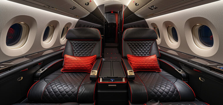 Business class in black and red on a superjet plane