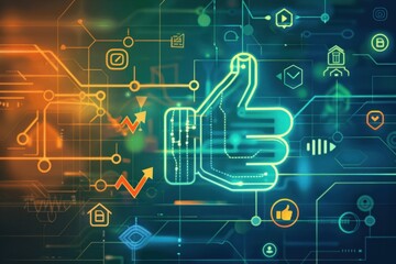 Obraz premium A digital illustration of positive indicators such as thumbs up icons and green arrows representing progress