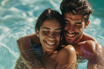 Fototapeta premium a happy young couple embracing in the pool