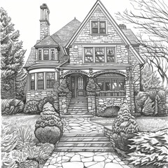 Fototapeta premium Detailed Line Drawing of house