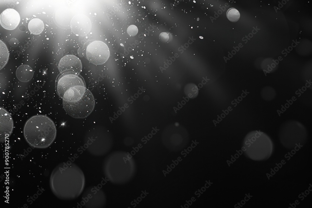 Poster abstract black background with bokeh effect and lens flare effect