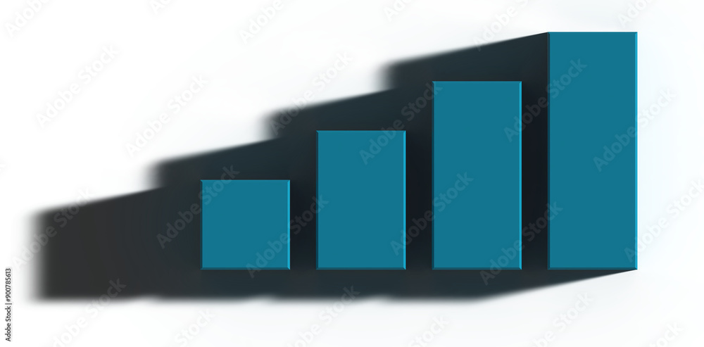Poster columns graph with growing indicators on a isolated background, 3d rendering illustration