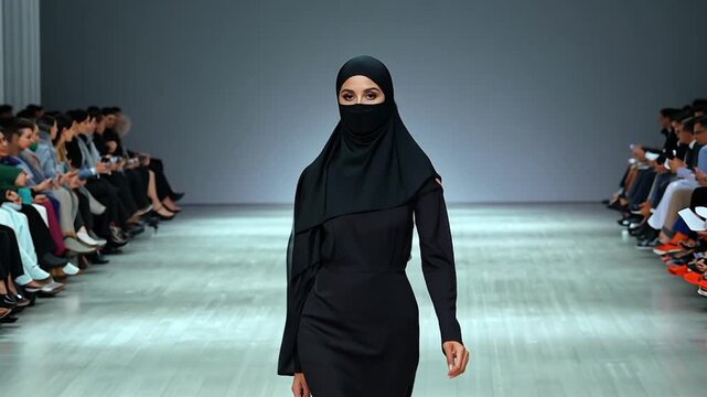 Fashion model walking on a runway at a show