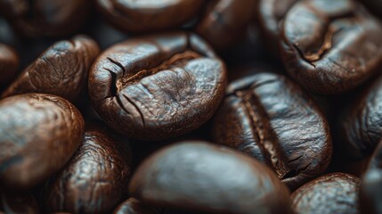 Close-Up of Glossy Roasted Coffee Beans Highlighting Rich Aroma and Flavor for Coffee Enthusiasts