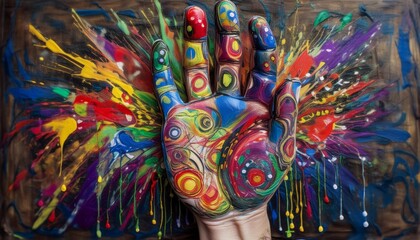 Fototapeta premium Psychadelic theme Painted hands