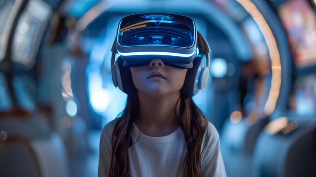 Young Girl Using Virtual Reality Headset