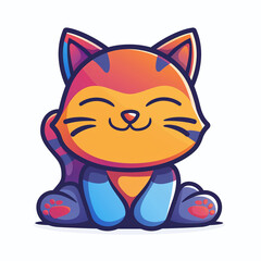 colorful minimalist bold vector illustration of a cute baby cat, kitten, white background