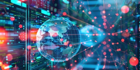Global Network Connectivity with Server Racks and Data Visualization