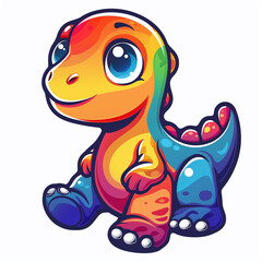 Obraz premium colorful minimalist bold vector illustration of a cute baby dinosaur, white background