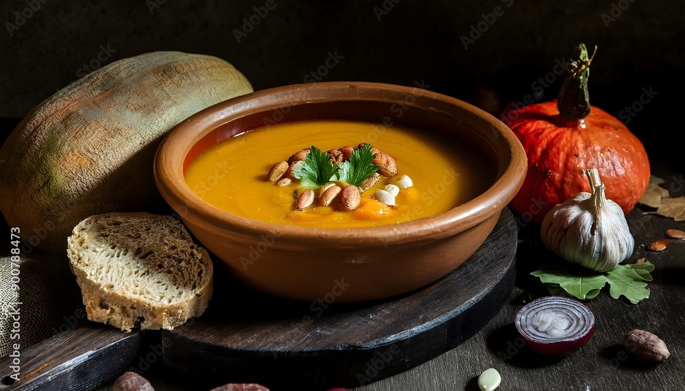 Wall mural Pumpkin soup in a bowl