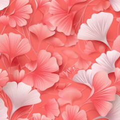 Obraz premium Ginkgo leaves and flowers pattern on a coral pink background