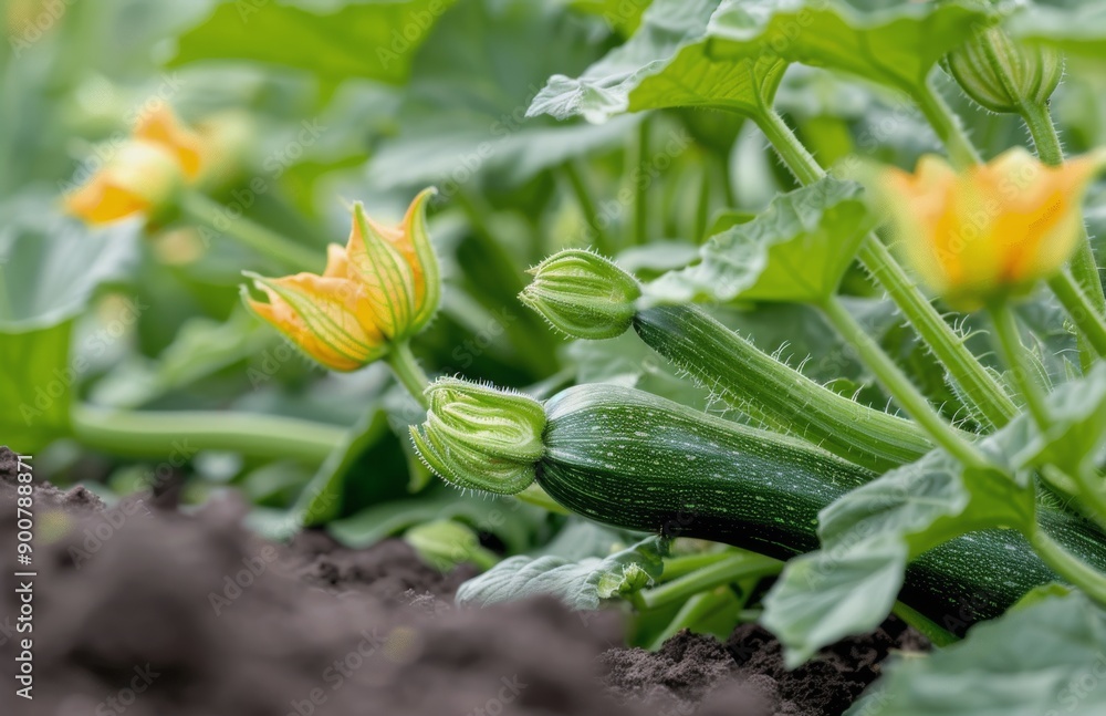 Wall mural Zucchini Growing in Garden