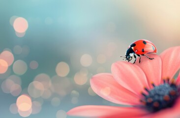 Ladybug on Pink Flower