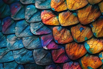 Macro photography capturing the intricate patterns and vivid colors of butterfly wing scales